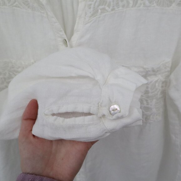 M Linen Top Women 2X White‎ Boho Romantic Prep Classy Feminine Delicate Ethereal - Picture 6 of 16